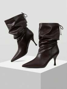 Mnmlis Sangat Dibutuhkan di Musim Gugur dan Musim Dingin 2026! Sepatu Bot Bertumpuk Hak Tinggi Warna Kopi dengan Nuansa yang Elegan, Sepatu Bot Bertumpuk Ujung Lancip dari Suede Warna Kopi - Kopi gelap - View 3