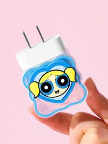 THE POWERPUFF GIRLS X SHEIN 數據線保護套，適用於 iPhone 充電器，4 件組手機線材保護套，充電器保護套（不含數據線） - 藍色 - 查看 6
