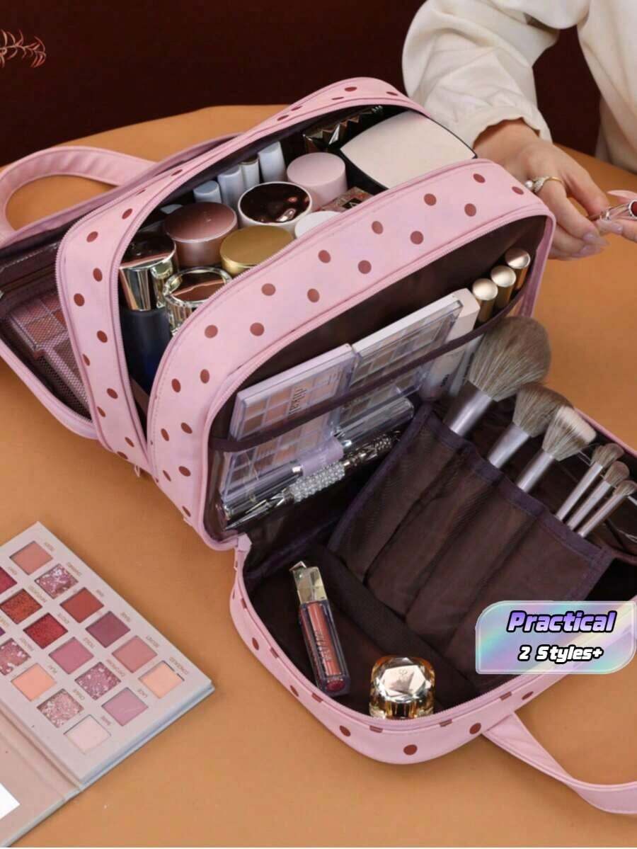 Purse With Hanging Beauty Tools For Travel, Multi-Compartment Makeup Organizer With Large 3-Layer Capacity, Foldable Wash Bag With Zipper And Mesh Side Pocket, And Makeup Brush Holder, Multi-Functional Handbag For Women For Business Trips And - Multicolor - View 1