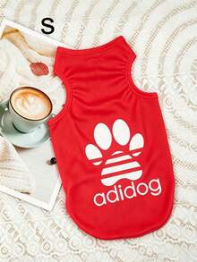One Piece Of Adidog Patterned Printed Anti-Flea, Anti-Dander, Heat-Insulating, Breathable Sports Vest Suitable For Indoor And Outdoor Use For Cats And Dogs. - Red - View 10