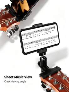Teckwe 1PC Portable Compact 360 Degree Rotatable Anti Slip Clip Phone Holder Bracket For Guitar Ukulele Electric Guitar For Live Streaming Video Recording Music Instrument Accessory. - Multicolor - View 4