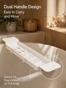 1pc Expandable Bathtub Caddy Tray, Adjustable Non‑Slip Bath Tub Shelf With Drain Holes, Bathroom Organizer For Soap Towel Bath Accessories - one size fits all - View 4