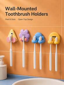 Joivida 1pc Cartoon Toothbrush Holder, No Drill Wall Mounted Organizer Rack For Bathroom, Multifunctional Adhesive Hook For Charging Cables, Headphones, Keys, Cute Desk Storage - Multicolor - View 7