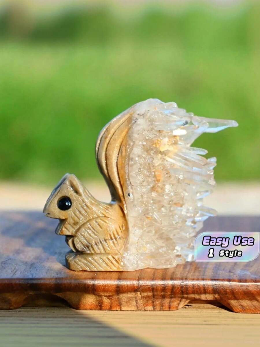 石英晶洞松鼠雕塑 手工雕刻療癒石裝飾品 室內收藏禮品 - 多色 - 查看 1