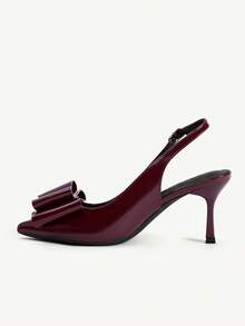 CUCCOO CHICEST Pointed Stiletto Burgundy Round Mouth Women's High Heels Shoes Fashionable Sexy Bow Four-Season Commuting Daily Versatile Simple Fall Shoes - Burgundy - View 4
