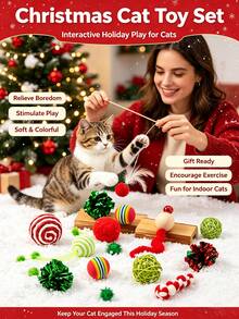 PETSIN Christmas Cat Toys Set, Interactive Kitten Toy Assortment, Indoor Cats Entertainment, Soft Crinkle Balls Mice Bite Resistant Cat Toy Pack, Holiday Xmas Gift For Small Medium Cats - Multicolor - View 12