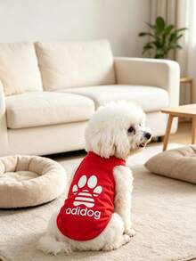 One Piece Of Adidog Patterned Printed Anti-Flea, Anti-Dander, Heat-Insulating, Breathable Sports Vest Suitable For Indoor And Outdoor Use For Cats And Dogs. - Red - View 6
