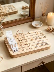 1pc Jewelry Display Stand, Earring Necklace Holder Display, Business Card Display Holder, Jewelry Organizer, Table Home Room Decoration, Practical Convenient Supplies,Minimalist Wooden Earrings Display Stand, Necklaces Earrings Rings Storage Board - Apricot - View 3