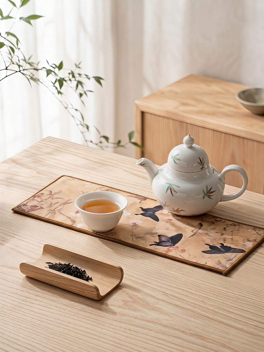 Haus Hana Chinese Style Thickened Tea Towel, Water Absorbent Teapot Care Cloth, Mini Table Wiping Rag For Tea Table, Vintage Bamboo Crane Butterfly Pattern Tea Mat, Reusable Soft Fabric Cleaning Pad For Kung Fu Tea Set Desktop Decorat - Multicolor - View 1