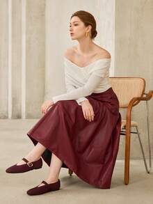 MOTF PREMIUM WOMEN SQUARE TOE BUCKLE STRAP FLATS FOR CHRISTMAS - Burgundy - View 10
