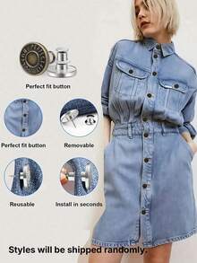 2/4/6/8/10/12pcs Jeans Replacement Buttons, Detachable Tower Buttons For Waist Size Adjustment, No Sew Silver Metal Button For Jeans Skirt Pants, Easy DIY Install Tool-Free, Sturdy Denim Button Fixing Kit - Style 7 - View 6
