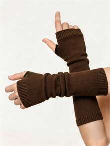 ROMWE Goth 1 Pair Of Black Long Gloves Halloween Accessories Winter GlovesCold Gloves - Brown - View 1