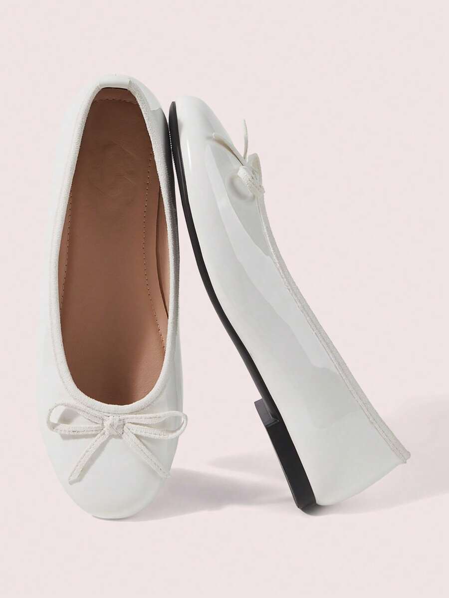 CUCCOO DOLLMOD Women's Flats, Round Toe Ballet Flats, Comfortable Slip-On, Fashion, Versatile, Bow Decoration, Mary Jane Flat Women's Shoes - White velvet edge - View 1