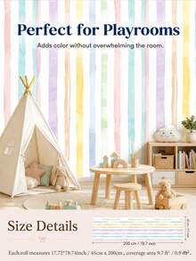 1 Roll Watercolor Stripe Peel & Stick Wallpaper, Removable PVC Wall Decor For Kids Bedroom, Nursery & Playroom, 3 Patterns, 3 Sizes - Multicolor - View 25