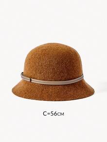 Opalesca Topi Nelayan Wol Warna Polos Retro untuk Wanita, Topi Tinggi Dekoratif dengan Gesper Sabuk, Topi Baskom Musim Gugur dan Musim Dingin - Coffee Brown - View 7
