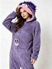 1 bộ jumpsuit có mũ thiết kế hoạt hình Winter Fun mùa đông - Màu tím tóc màu tím miệng lớn quái vật - Xem 11