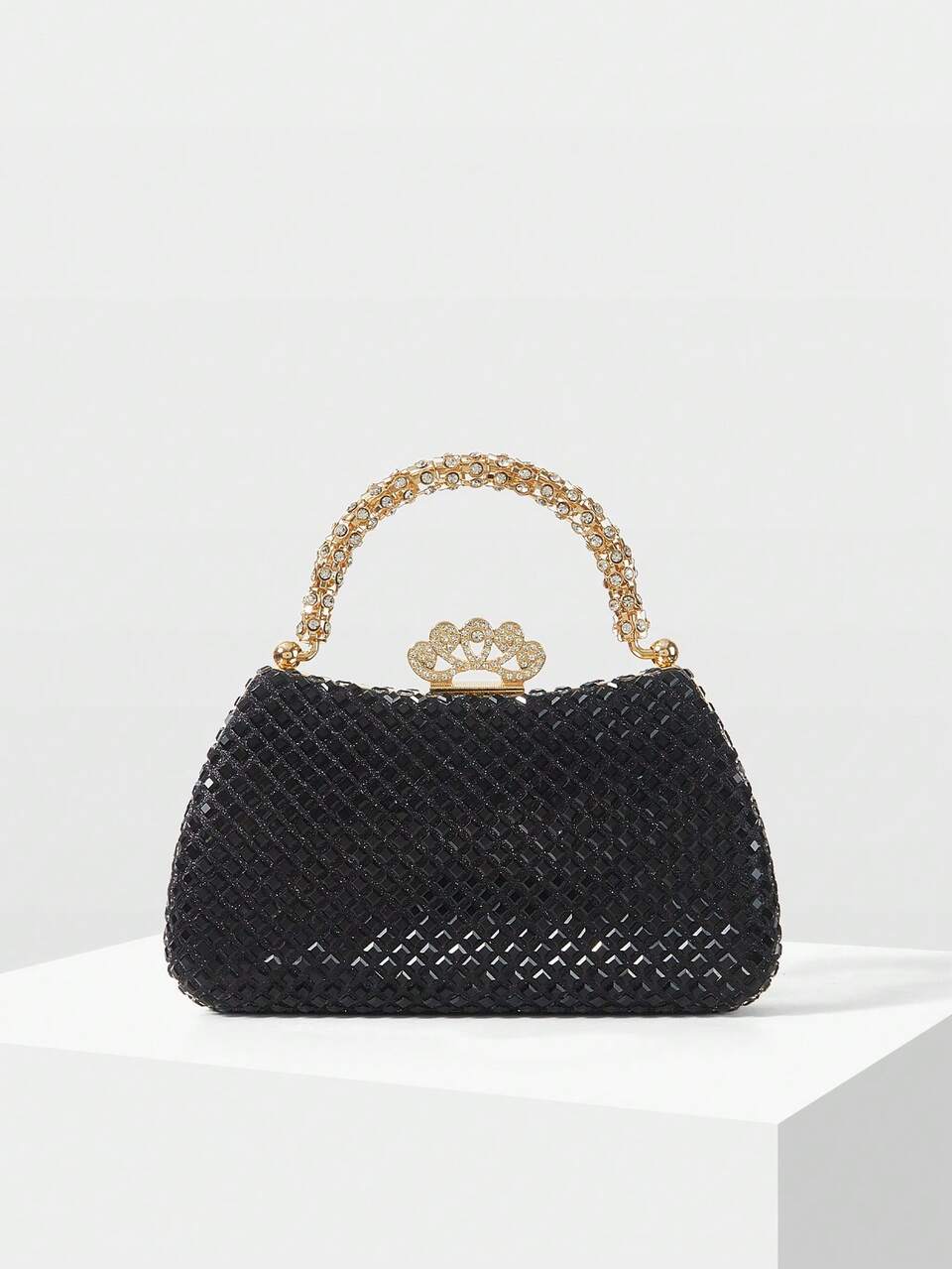 MOTF WOMEN'S FASHION BLACK DIAMOND-ENCRUSTED PORTABLE DINNER BAG FOR PARTIES, CHRISTMAS, NEW YEAR, GIFTS, AND DRESS MATCHING