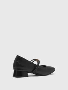 CUCCOO BIZCHIC Women's Beaded Buckle Block Heel Brown Low Heel Flats With Square Toe, Retro Style For Commuting, Daily Wear, Dating, And Vacation, Versatile Flats - Black - View 6
