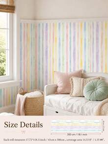 1 Roll Watercolor Stripe Peel & Stick Wallpaper, Removable PVC Wall Decor For Kids Bedroom, Nursery & Playroom, 3 Patterns, 3 Sizes - Multicolor - View 23