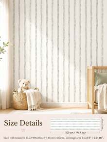 1 Roll Watercolor Stripe Peel & Stick Wallpaper, Removable PVC Wall Decor For Kids Bedroom, Nursery & Playroom, 3 Patterns, 3 Sizes - Multicolor - View 26