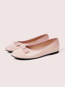 CUCCOO DOLLMOD Sepatu Balet Wanita Satin Ujung Bulat, Sepatu Kasual Sol Lembut dengan Pita - Berwarna merah muda - View 2