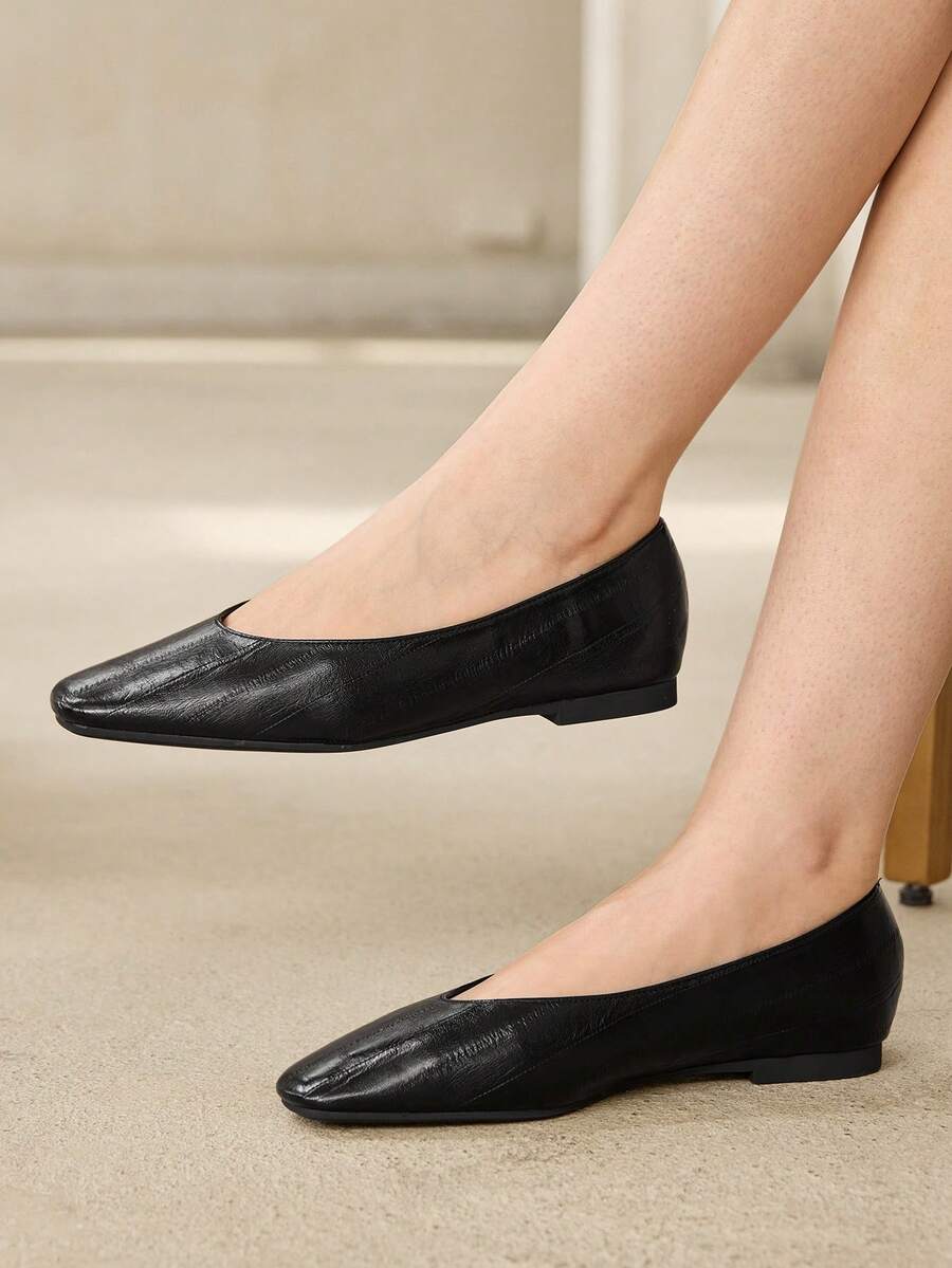 MOTF WOMEN'S SIMPLE AND VERSATILE SQUARE TOE FLATS FALL SHOES - Advanced Black - View 2