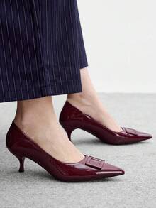 CUCCOO BIZCHIC 女款方扣尖頭優雅簡約舒適通勤時尚高跟鞋 正式場合穿著 - 復古暗紅色 - 查看 5