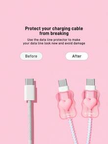 THE POWERPUFF GIRLS X SHEIN 數據線保護套，適用於 iPhone 充電器，4 件組手機線材保護套，充電器保護套（不含數據線） - 粉色 - 查看 4