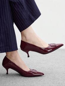 CUCCOO BIZCHIC 女款方扣尖頭優雅簡約舒適通勤時尚高跟鞋 正式場合穿著 - 復古暗紅色 - 查看 1