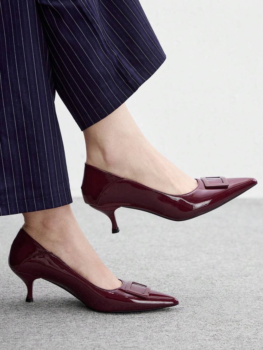CUCCOO BIZCHIC 女款方扣尖頭優雅簡約舒適通勤時尚高跟鞋 正式場合穿著 - 復古暗紅色 - 查看 1
