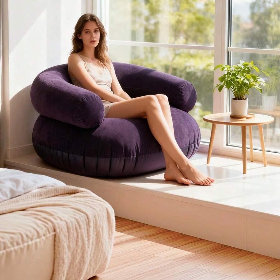 1Pc 73x73x52cm Flocked PVC Inflatable Sofa U Shaped Portable Armchair With Backrest Solid Color For Indoor Outdoor Living Room Camping Hot . . - Multicolor - View 1