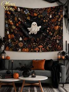 Muroi Mono 1pc Modern Square Polyester Fiber Wall Decorative Piece - Orange Skull Pattern Tapestry, Suitable For Decoration In Living Room, Bedroom, Room Decor, Wall Decor, Wall Art, Home Decor, And Suitable For Halloween Festival Decoration. - Halloween Ghost - View 13