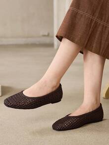 MOTF WOMEN BRAID SQUARE TOE FLATS - coffee color - View 2