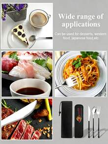 SCOOBY-DOO X SHEIN Scooby‑Doo Black Portable Cutlery Set, 3‑Piece Spoon Fork Knife Utensils Kit With Printed Storage Case, Reusable Lightweight Travel Flatware For Camping, Office, Outdoor Daily Dining - Black - View 3