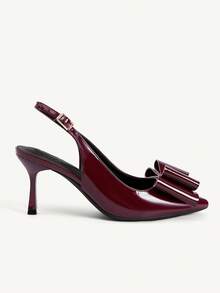 CUCCOO CHICEST Pointed Stiletto Burgundy Round Mouth Women's High Heels Shoes Fashionable Sexy Bow Four-Season Commuting Daily Versatile Simple Fall Shoes - Burgundy - View 3