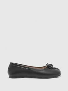 CUCCOO BIZCHIC Ladies Three-Dimensional Flower Decoration Black Split-Toed Square Toe Flat Bottom Low Vamp Shoes Gentle Style Commuter Ballet Shoes - Black - View 2