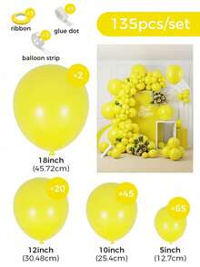 MINKOJA Mixed Sizes 5/10/12/18 Inch Latex Balloon Arch Kit, 10/55/135Pcs Multi Color Premium Balloons With Accessories, Birthday Wedding Anniversary Graduation Babyshower Gender Reveal Festival Photo Backdrop Party Decor Supplies - Yellow - View 13