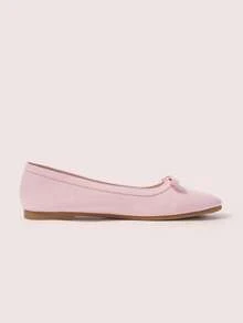 CUCCOO DOLLMOD Gentle Naked Pink Bright Leather Bow Low Vamp Shoes, Versatile Dating Flat Women's Commuting Shoes - Baby Pink - View 5