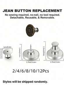 2/4/6/8/10/12pcs Jeans Replacement Buttons, Detachable Tower Buttons For Waist Size Adjustment, No Sew Silver Metal Button For Jeans Skirt Pants, Easy DIY Install Tool-Free, Sturdy Denim Button Fixing Kit - Style 1 - View 3