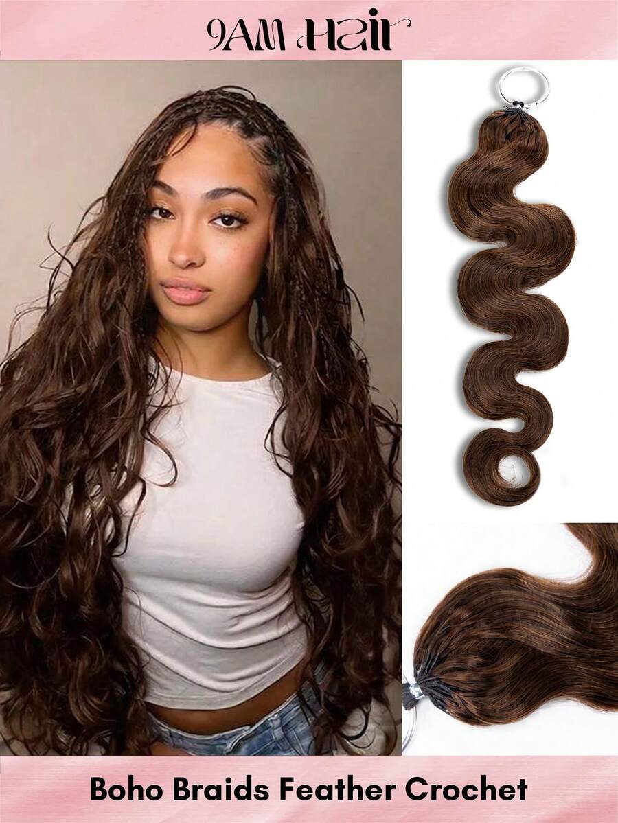Boho Braids S4 Chocolate Brown Body Wave Unfelt Wig Feather Crochet Human Hair Extensions For Miracle Knots Soft Defined Waves Lightweight Natural Looking Easy Installation Reusable Hair Extensions 16-24 Inch - S4 - View 1