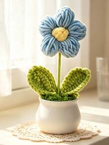 1Pc Hand‑Crocheted Big Puff Flower Potted Plant, Knitted Artificial Flower Bonsai, Desktop Tabletop Ornament, Handmade Home Decor Gift - A - View 5