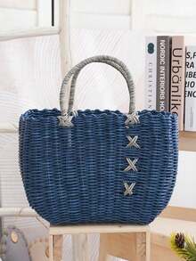 Shopping Handbag Woven Outdoor Oval Storage Basket Shaped Bathroom Wash Basket Storage, Shelf Baskets - Multicolor - View 12