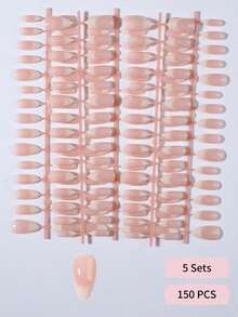 150pcs Long Almond White Gradient Fake Nails, French Style Press-On Kit With Jelly Adhesive & File, Elegant Design For Daily Office Party Date - Multicolor - View 3