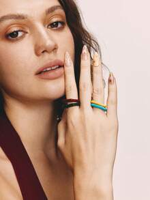 Popjeli 18k Gold-Plated Macaron Drip Glaze Square Ring Retro Hong Kong Style Personalized Index Finger Ring Niche Accessories - Green Yellow Red Blue - View 3