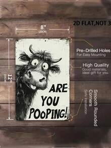 1pc Vintage Funny Yak Metal Tin Sign, Humorous Bathroom Wall Plaque With Pre-Drilled Holes, Waterproof Rustic Decor For Restroom Home, 12x8in - 1PC - View 6