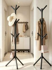 6-9 Tier Minimalist Black Freestanding Iron Garment Rack With 2 Rows Of Hooks, Modern Household Storage Organizer, Suitable For Hallways, Bedrooms And Offices - Black - View 7