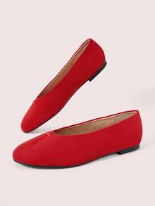 CUCCOO DOLLMOD Women's Shoes, Red, Suede Texture, Round Toe Ballet Flats, Sweet, Cute, Comfortable And Versatile. - Red - View 3