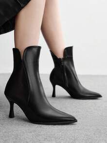 CUCCOO BIZCHIC Women's Black Short Ankle Boots With V-Pointed Toe, Fine Heel, And Versatile Design For Autumn/Winter Commuting, Dates, And Daily Wear - Black - View 6