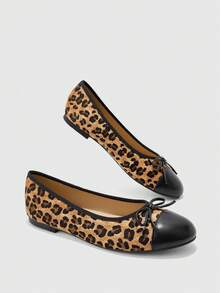 CUCCOO BIZCHIC Women's Leopard Print Color Matching Round Toe Ballet Flats, Bow Round Toe Soft Sole Casual Shoes - leopard print - View 2