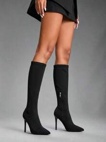 CUCCOO SZL Women Classic Black Pointed Toe Knee High Stiletto Heel Boots Fall Boots - Black - View 8